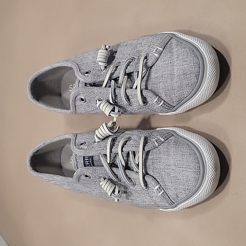 Sperry Top Sider Seacoast Linen, Size 7.5, Gray No Tie Shoes, EUC!